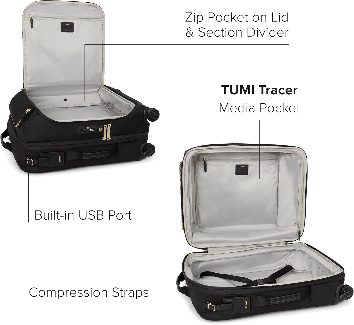 image:imageTUMI Voyageur Leger 4 Wheeled Luggage Womens Lightweight and Spacious Sleek Silhouette Durable Premium Suitcase 26quot Short Trip Expandable Packing Case Black with Gunmetal HardwareBLACKGOLD