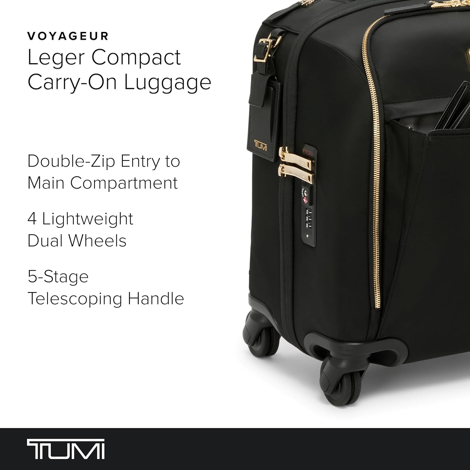 image:imageTUMI Voyageur Leger 4 Wheeled Luggage Womens Lightweight and Spacious Sleek Silhouette Durable Premium Suitcase 26quot Short Trip Expandable Packing Case Black with Gunmetal HardwareBLACKGOLD